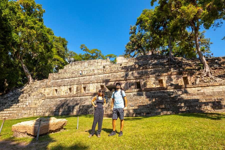 A couple visiting the Altun Ha site