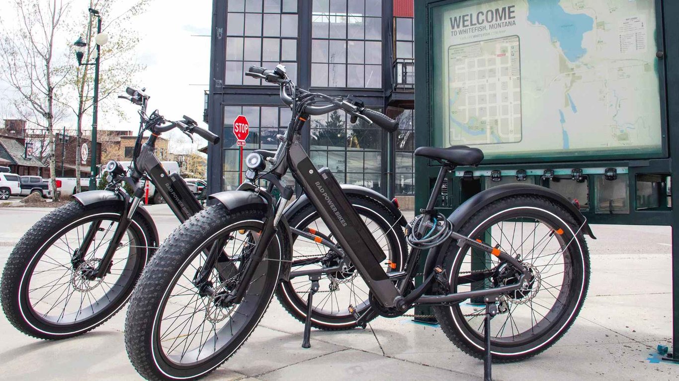 e-bikes in downtown Whitefish