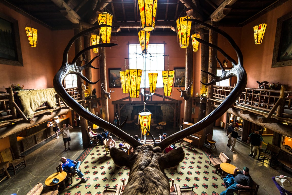 A view from the lobby at Lake McDonald Lodge