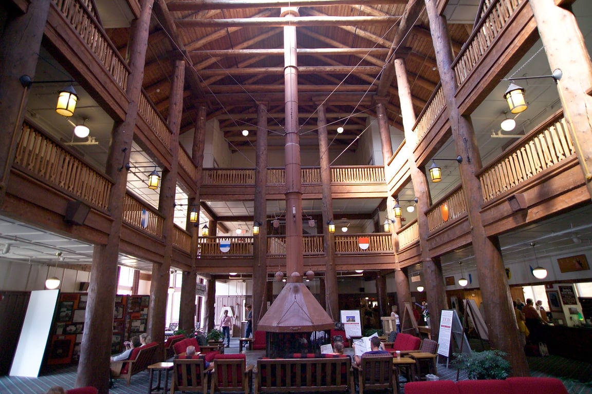 hotel interior with log timbers