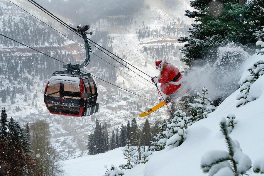 Senta Claus is skiing