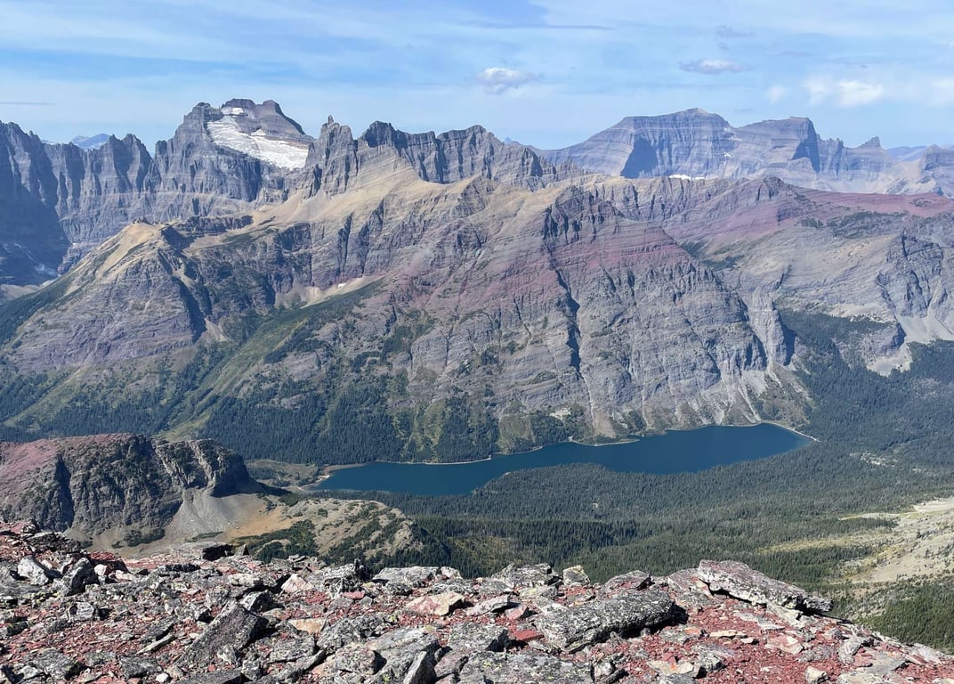 elizabeth lake from above with mountains in the back drop