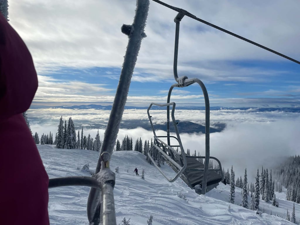 a view from a ski lift on Whitefish Mountain Resort