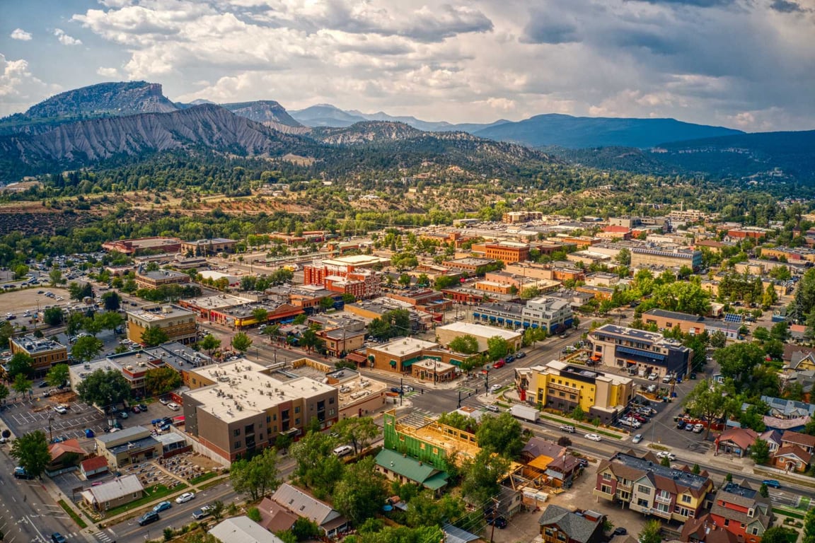 overview of durango, co from above in fall