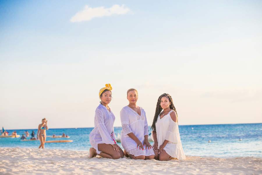 Girls are having fun on the beach