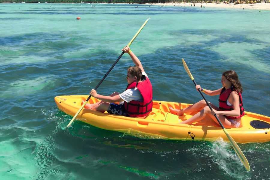 A couple is enjoying an adventure in the sea water