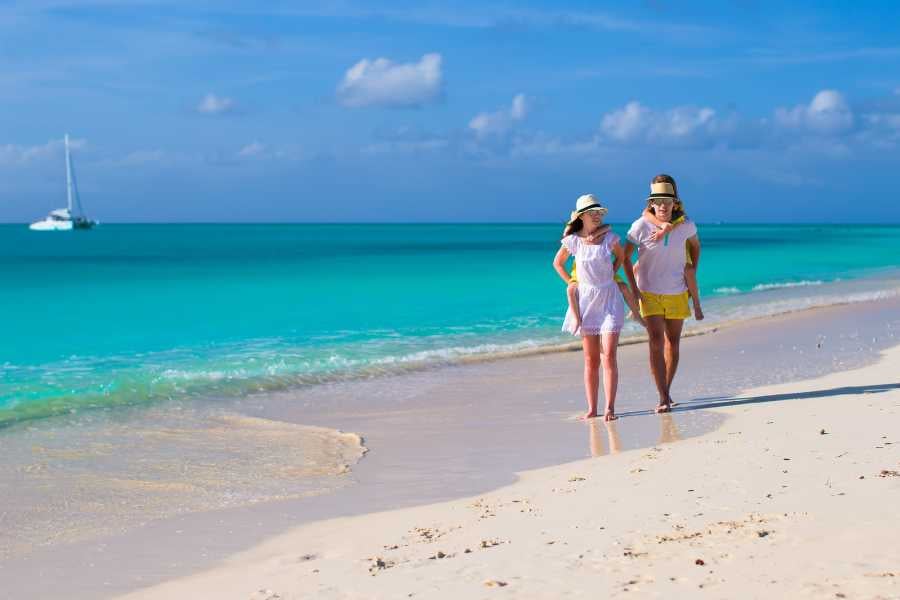 A family is enjoying on the beach with their children