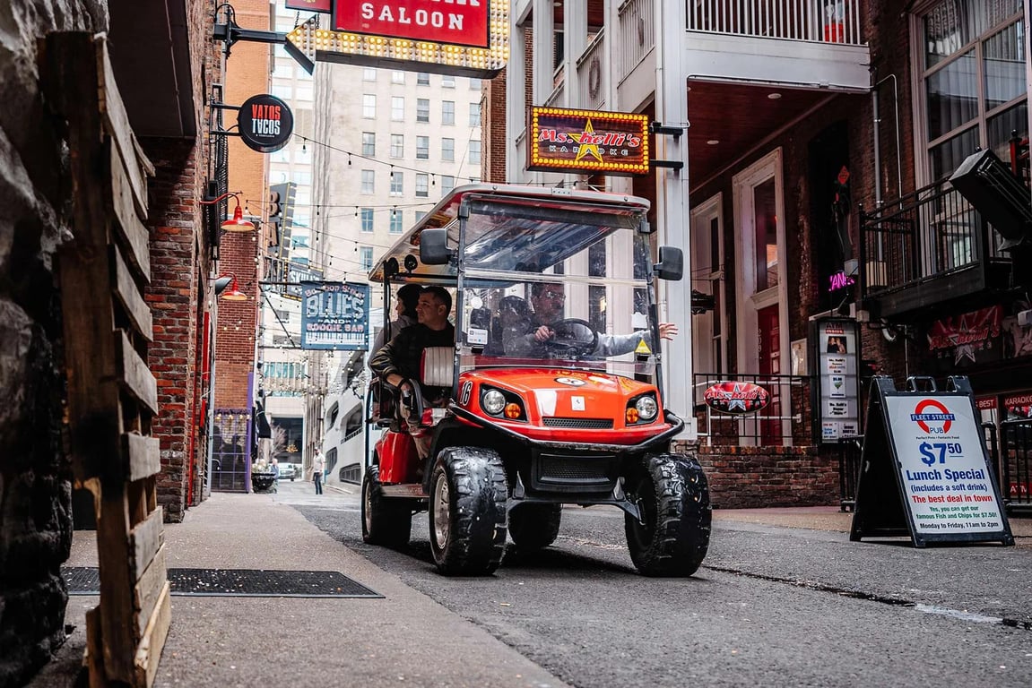 Golf cart tour in Printer's Alley in Nashville, TN