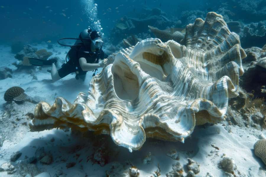 A diver is exploring the underwater world