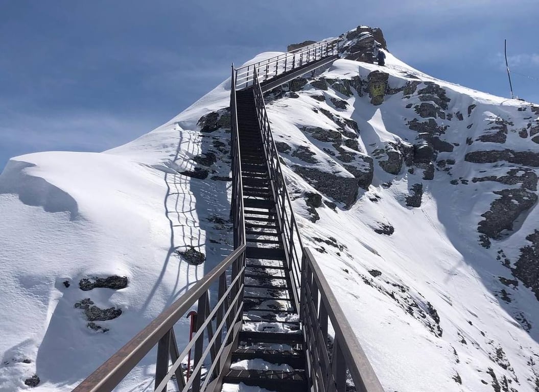 stairway up a snowy mountain at Telluride